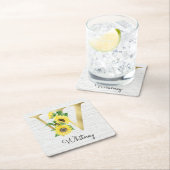 Monogram Gold Sunflower Girly Floral Initial W Rechteckiger Pappuntersetzer (Vor Ort)