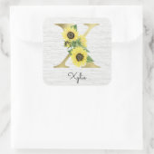 Monogram Gold Sunflower Girly Floral Initial X Quadratischer Aufkleber (Tasche)