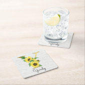 Monogram Gold Sunflower Girly Floral Initial Y Rechteckiger Pappuntersetzer (Vor Ort)