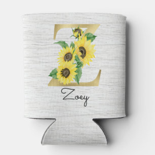 Monogram Gold Sunflower Girly Floral Initial Z Can Dosenkühler