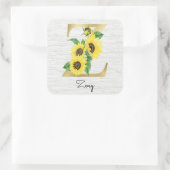 Monogram Gold Sunflower Girly Floral Initial Z Quadratischer Aufkleber (Tasche)