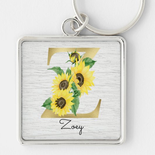 Monogram Gold Sunflower Girly Floral Initial Z Schlüsselanhänger (Vorne)