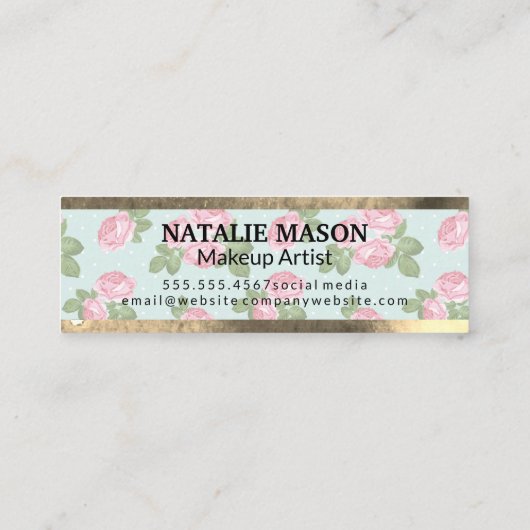 Monogram Gold Trim | Rose und Polka-Punkte Mini Visitenkarte (Rückseite)