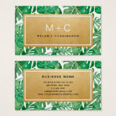 Monogram Gold Tropical Blätter Business Cards (Vorne & Hinten)