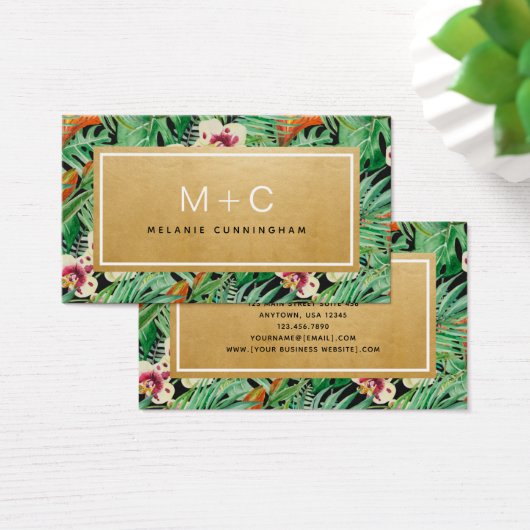 Monogram Gold Tropical Blätter Business Cards (Schreibtisch)