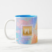 Monogram gold türkis orange lila Aquarellfarbe Zweifarbige Tasse (Links)