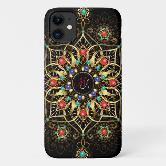 Monogram Gold Turquiose Red Mandala Jewel Case-Mate iPhone Hülle (Rückseite)