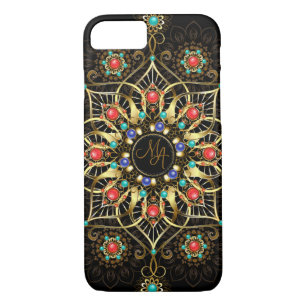 Monogram Gold Turquiose Red Mandala Jewel Case-Mate iPhone Hülle