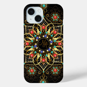 Monogram Gold Turquiose Red Mandala Jewel Case-Mate iPhone Hülle