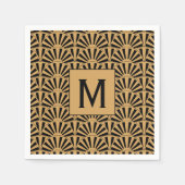 Monogram Gold und Black Art Deco Blume Motif Serviette (Vorderseite)