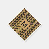 Monogram Gold und Black Art Deco Blume Motif Serviette (Ecke)