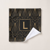 Monogram Gold und Black Art Deco Muster Badhandtuch Set (Waschlappen)