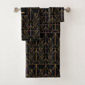 Monogram Gold und Black Art Deco Muster Badhandtuch Set (Insitu)
