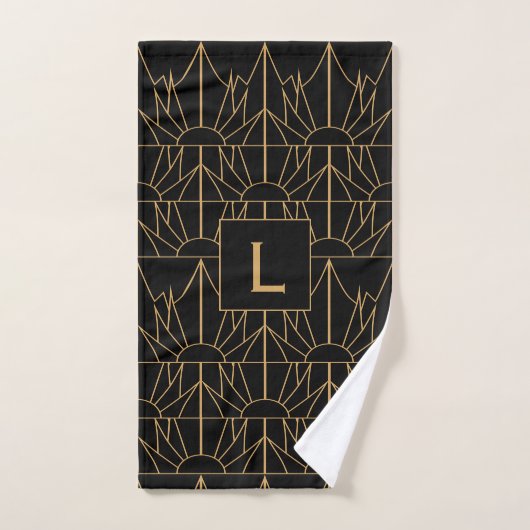 Monogram Gold und Black Art Deco Muster Badhandtuch Set (Handtuch)