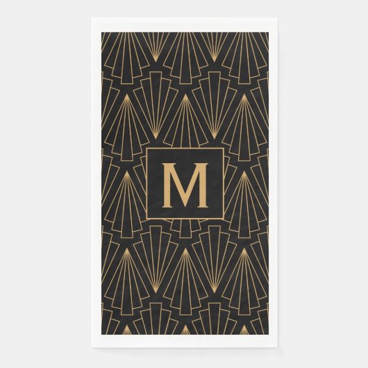 Monogram Gold und Black Art Deco Muster Napkins Serviette (Vorderseite)