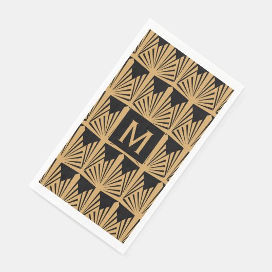 Monogram Gold und Black Art Deco Muster Napkins Serviette (Ecke)