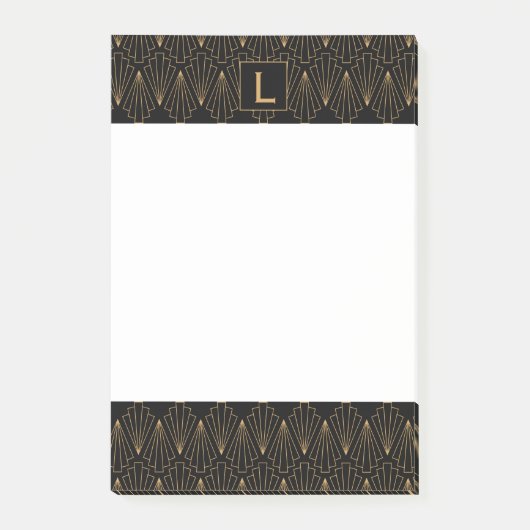 Monogram Gold und Black Art Deco Muster Post-it Klebezettel (Vorderseite)