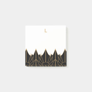Monogram Gold und Black Art Deco Muster Post-it Klebezettel