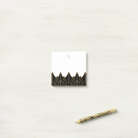 Monogram Gold und Black Art Deco Muster Post-it Klebezettel (Auf Schreibtisch)