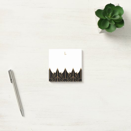 Monogram Gold und Black Art Deco Muster Post-it Klebezettel (Büro)