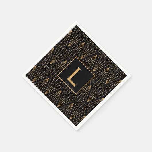 Monogram Gold und Black Art Deco Muster Serviette (Ecke)