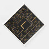 Monogram Gold und Black Art Deco Muster Serviette (Ecke)