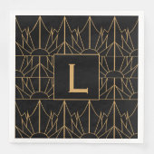 Monogram Gold und Black Art Deco Muster Serviette (Vorderseite)