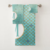 Monogram Gold und Blue Ombre Mermaid Scales Badhandtuch Set (Insitu)