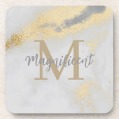 Monogram Gold und Graumarmor Getränkeuntersetzer (Vorderseite)