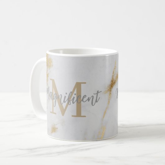 Monogram Gold und Graumarmor Kaffeetasse (Vorderseite Links)