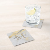 Monogram Gold und Graumarmor Rechteckiger Pappuntersetzer (Vor Ort)