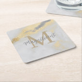 Monogram Gold und Graumarmor Rechteckiger Pappuntersetzer (angewinkelt)