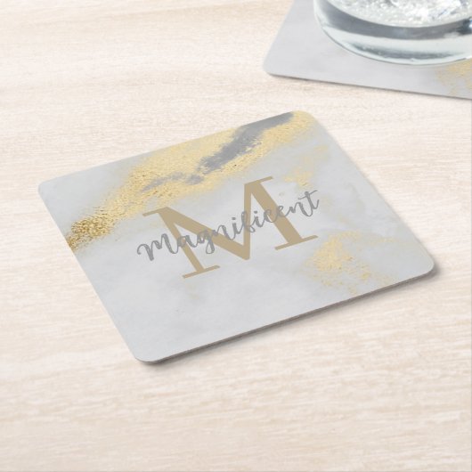 Monogram Gold und Graumarmor Rechteckiger Pappuntersetzer (angewinkelt)