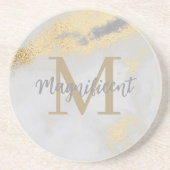 Monogram Gold und Gray Marble Square Getränkeuntersetzer (Vorne)