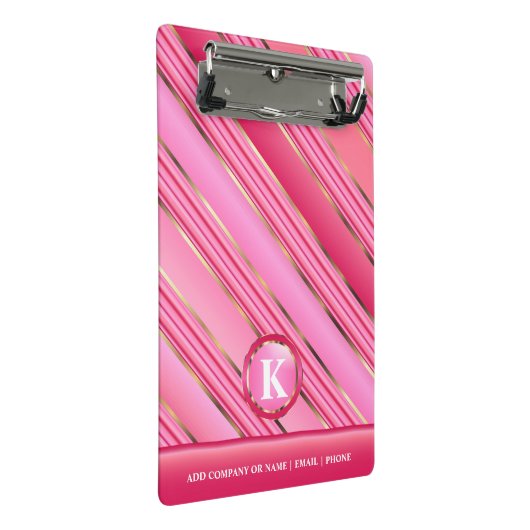 Monogram Gold und rosa Cotton Candy Mini Klemmbrett (Schrägansicht)