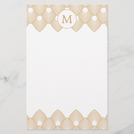 Monogram Gold und White Art Deco Muster Briefpapier (Vorderseite)