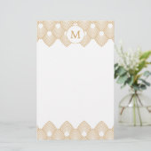 Monogram Gold und White Art Deco Muster Briefpapier (Stehend Vorderseite)