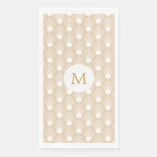 Monogram Gold und White Art Deco Muster Serviette (Vorderseite)