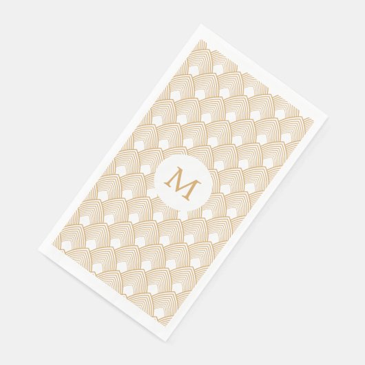 Monogram Gold und White Art Deco Muster Serviette (Ecke)