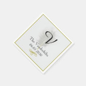 Monogram Gold und White Feather Wedding Napkin Serviette (Ecke)