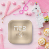 Monogram Gold und White Hebrew Pesach Pessach Pappteller (Party)