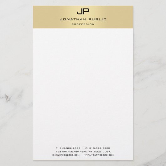 Monogram Gold und White Modern Elegant Template Briefpapier (Vorderseite)