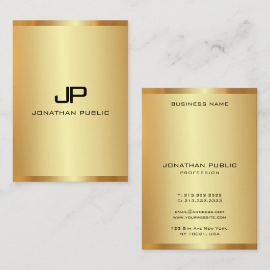 Monogram Gold Vertikale Vorlage Luxus Seide Finish Visitenkarte (Vorne/Hinten)