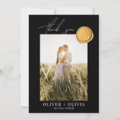 Monogram Gold Wachs Siegel Foto Hochzeit Dankeskarte (Vorderseite)