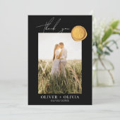 Monogram Gold Wachs Siegel Foto Hochzeit Dankeskarte (Stehend Vorderseite)