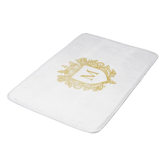 Monogram Gold Wappen Bath Mat Badematte (Schrägansicht)