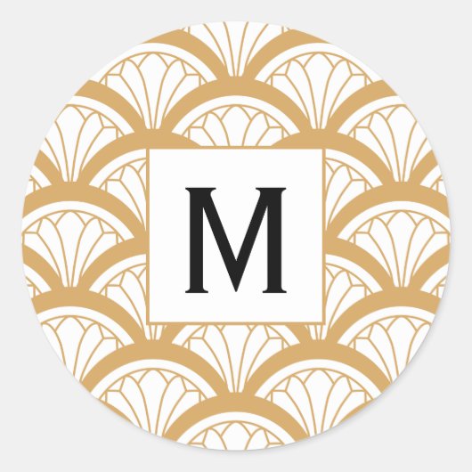 Monogram Gold White Art Deco Lüftermuster - Muster Runder Aufkleber (Vorderseite)
