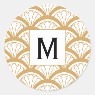 Monogram Gold White Art Deco Lüftermuster - Muster Runder Aufkleber
