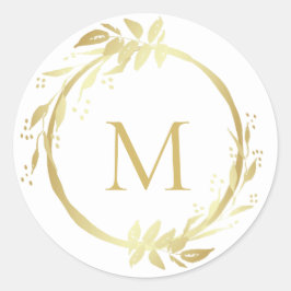 Monogram Gold White Christmas Wreath Umschlag Aufk Runder Aufkleber