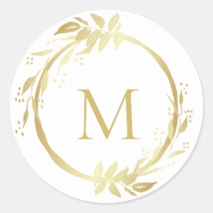 Monogram Gold White Christmas Wreath Umschlag Aufk Runder Aufkleber